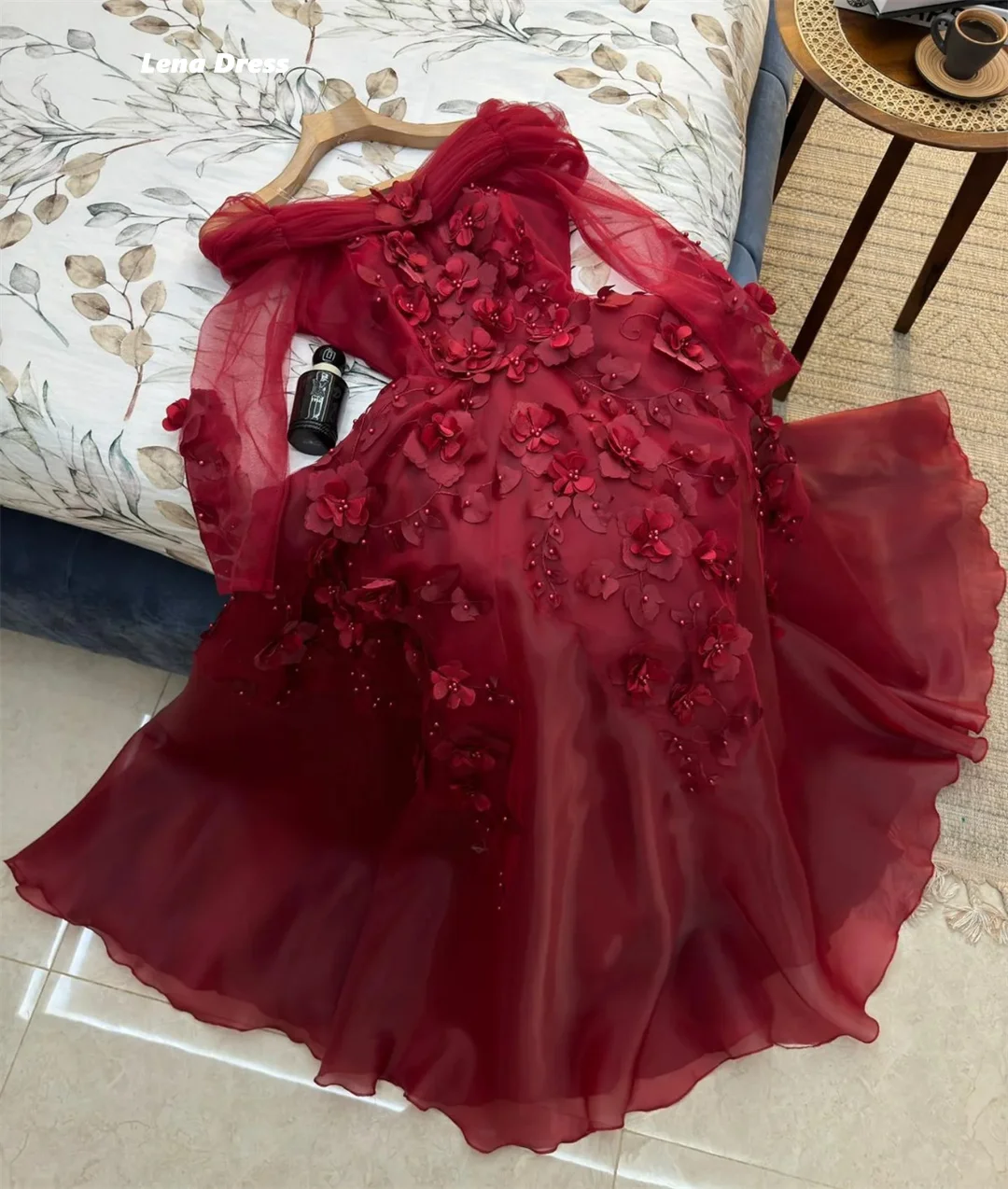 Lena Flowers Very Luxurious Evening Dresses High Quality High Quality  Customized Party Dresses Woman 2025 Red Long Sleeves Prom - AliExpress 320