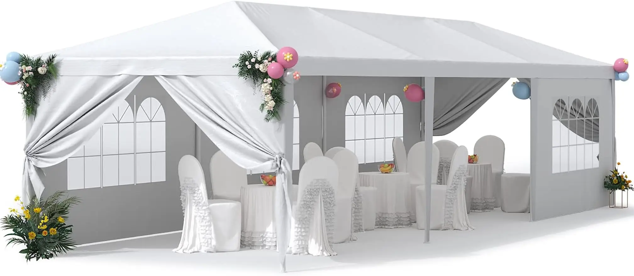 

10'x30' Outdoor Canopy Tent Patio Camping Heavy Duty Gazebo Shelter with Removable Sidewalls, Waterproof Shelter, Milk White