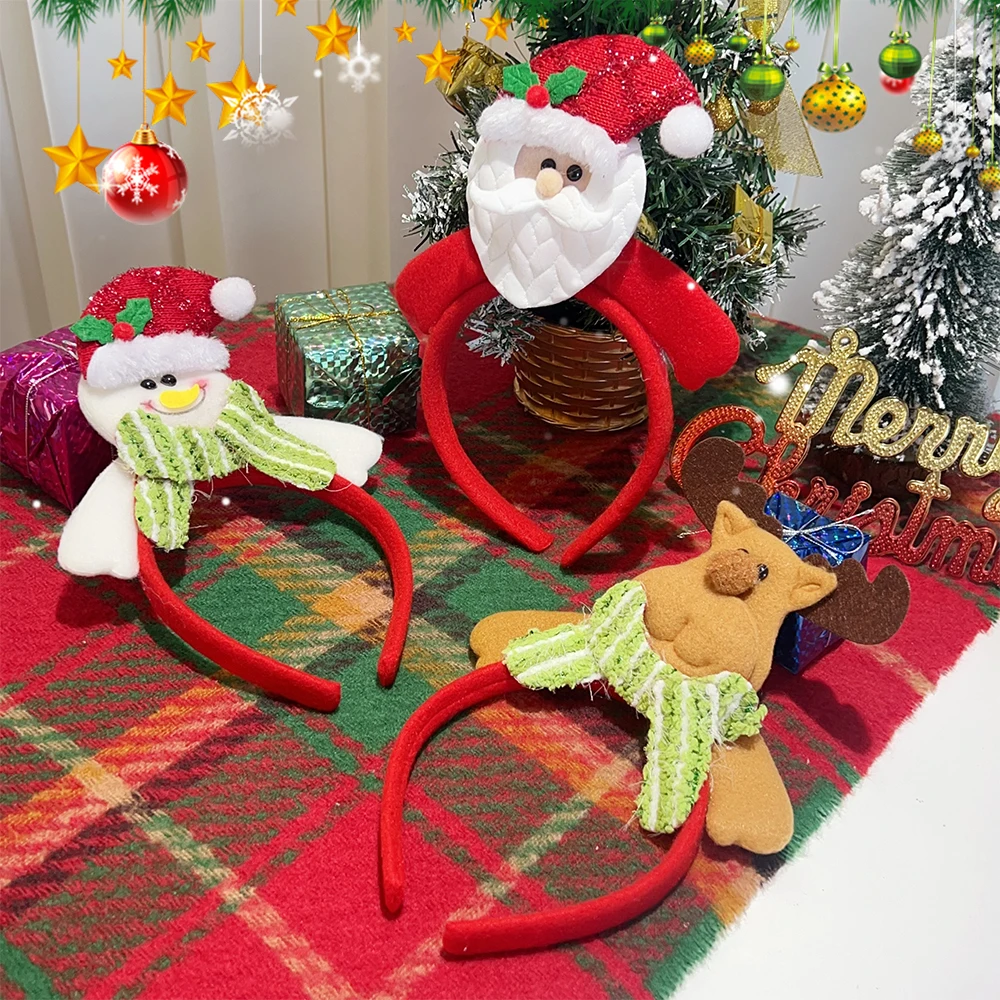 Christmas Kids Headband Cartoon Santa Claus Snowman Elk Hair Band Christmas Children Gifts Happy New Year Party Decoration Prop