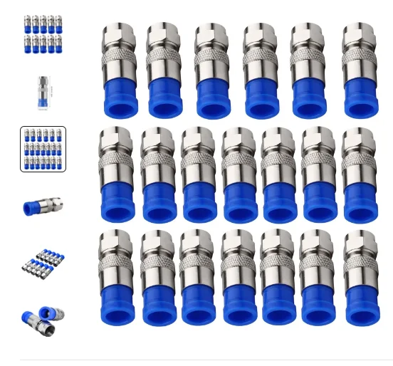 50Pcs Rg6 Compression Connectors Coaxial Cable Waterproof Connection F Compression Connectors Rg6 Coaxial Compression Tool