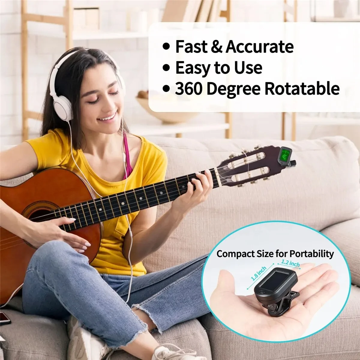 Clip-On Electronic Tuner for Guitar Bass Ukulele Violin Mandolin Banjo