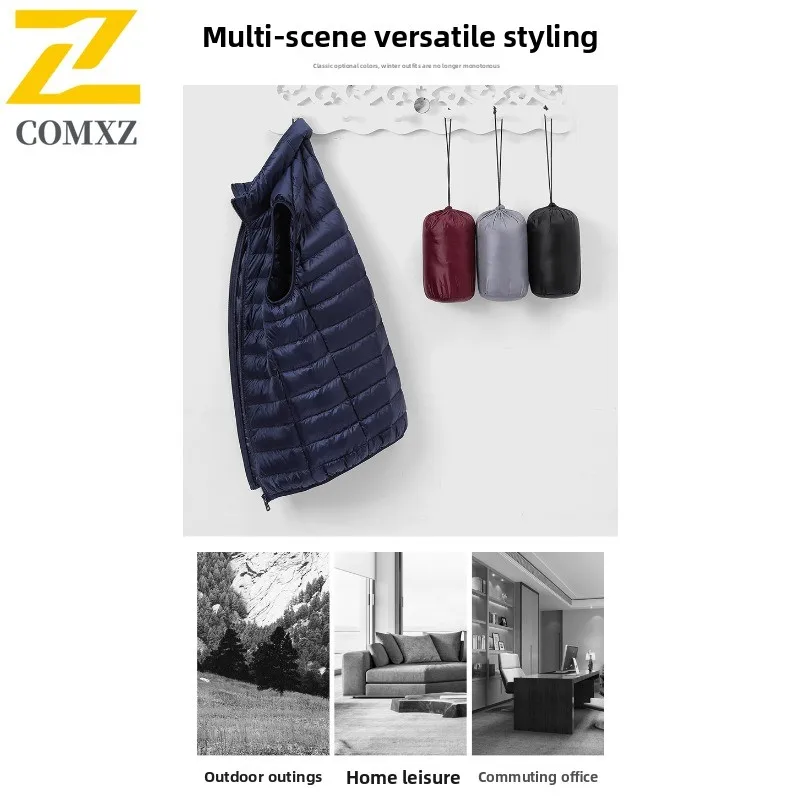 Autumn Winter Men Down Work Vest Lightweight Warm Waterproof Windproof Sleeveless Jacket for Hiking Camping Fishing Casual Wear