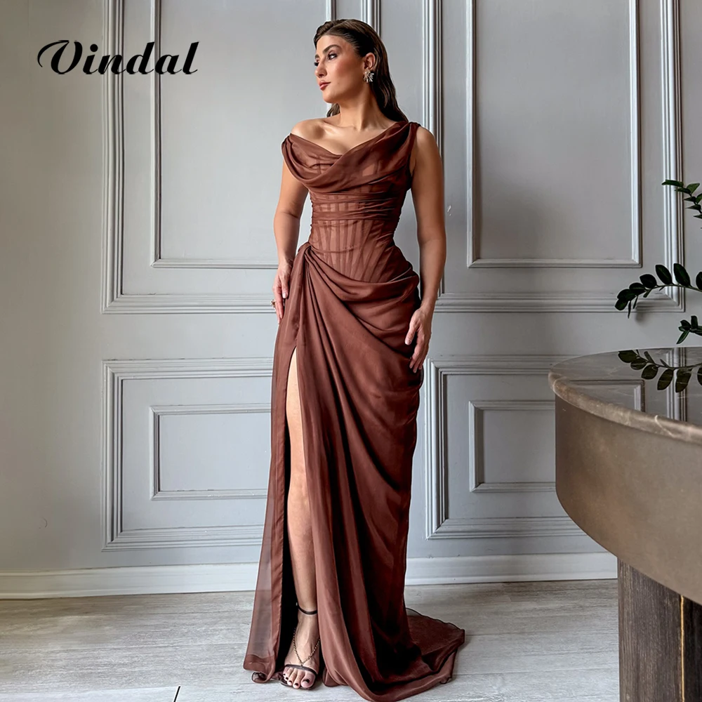 chinese dress ladies Womens' Draped Back Mermaid Hem Chiffon Formal Dress Champagne / M