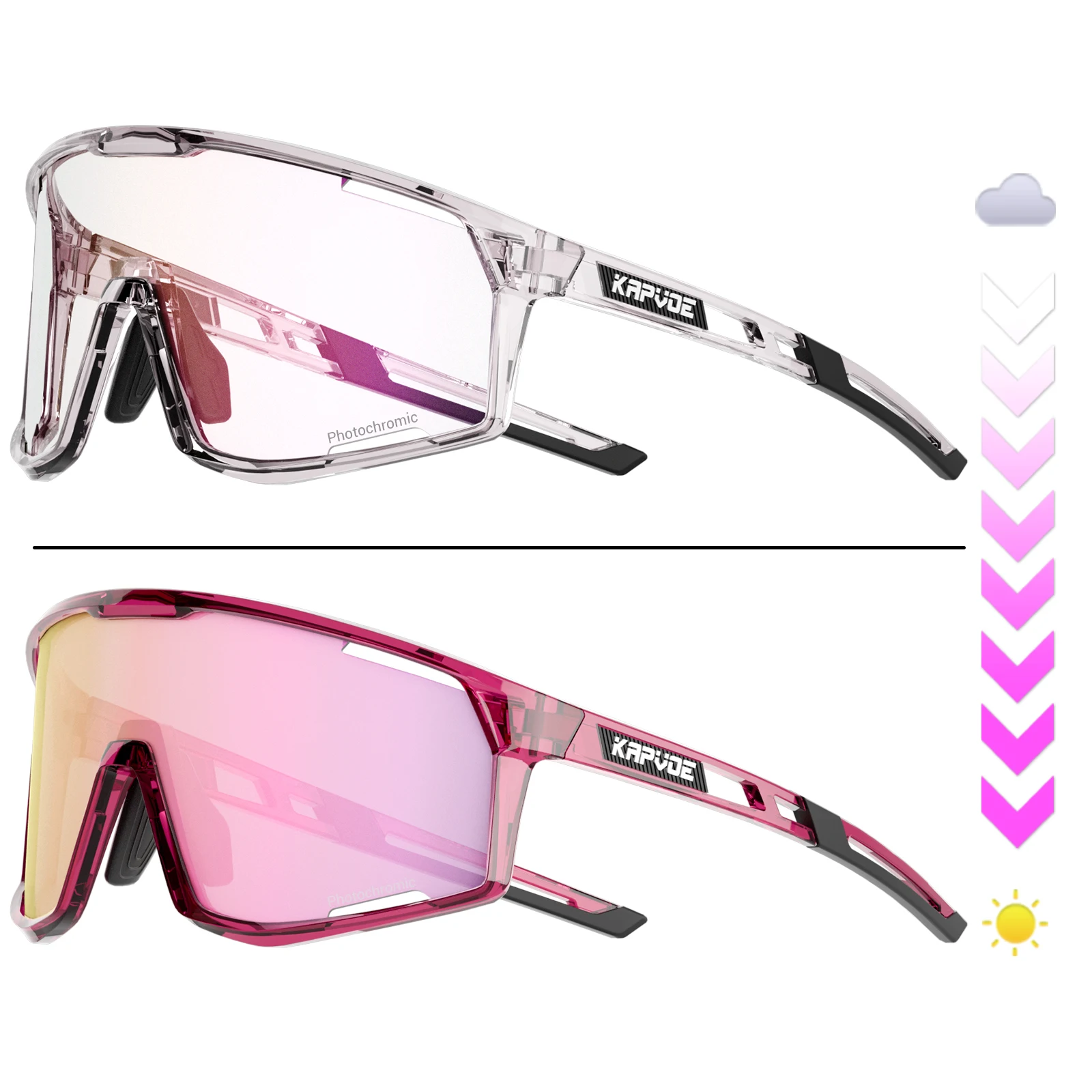 Kapvoe Photochromic Sunglasses Frame and Lens Photochromic Cycling Glasses UV400 Sports Glasses Running Driving Outdoor Eyewear