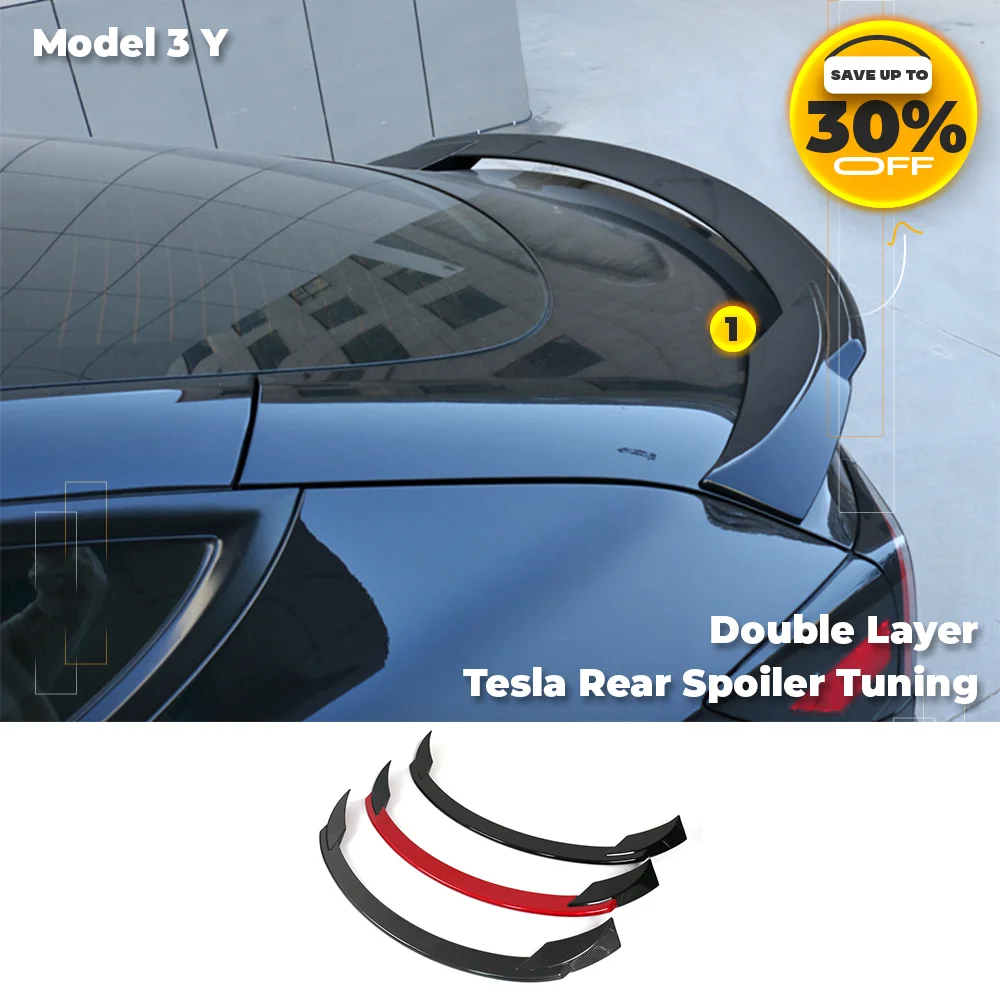 

For Model 3 Y 2017-2023 Double Layer Rear Spoiler Carbon Fiber Guard Trim Cover Modified 2023 Tesla Model 3 Y Body Kit Parts