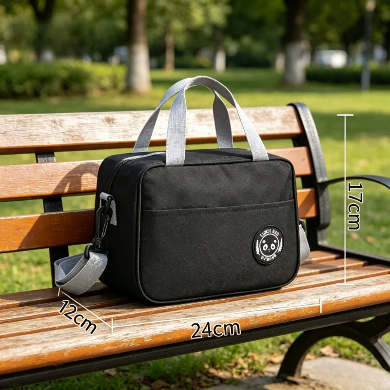 Thermal Oxford Fabric Insulated Lunch Bag with Crossbody Strap and Zipper Closure