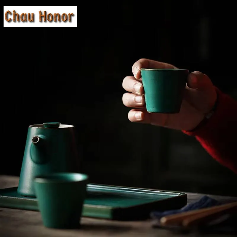 2pc /set Japanese Style Turquoise Coarse Ceramic Small Capacity Teacup Household  Kung Fu Tea Set Tea Ceremony Accessories 55ml