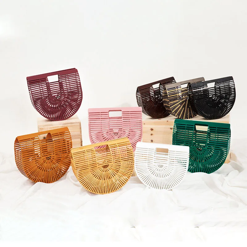 Fashion Straw Bag Bamboo Semi-circular Handbags High quality Hand woven Women Bags Bohemia Summer Ladies Beach Bag Bamboo Bags