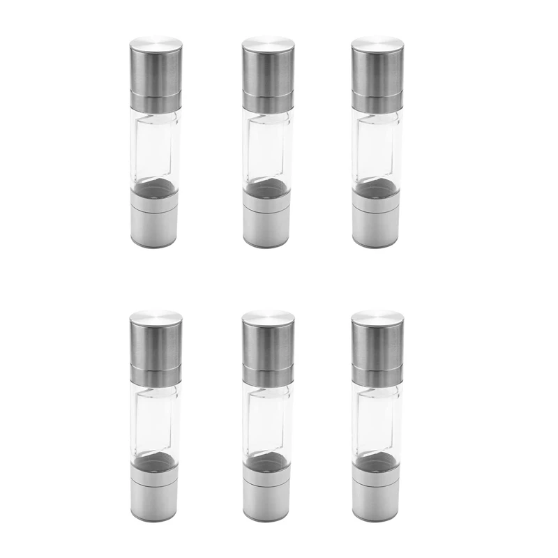 

6X Stainless Steel Salt And Pepper Grinder 2 In 1 Manual Salt & Pepper Mill Shakers Refillable With Clear Acrylic Body