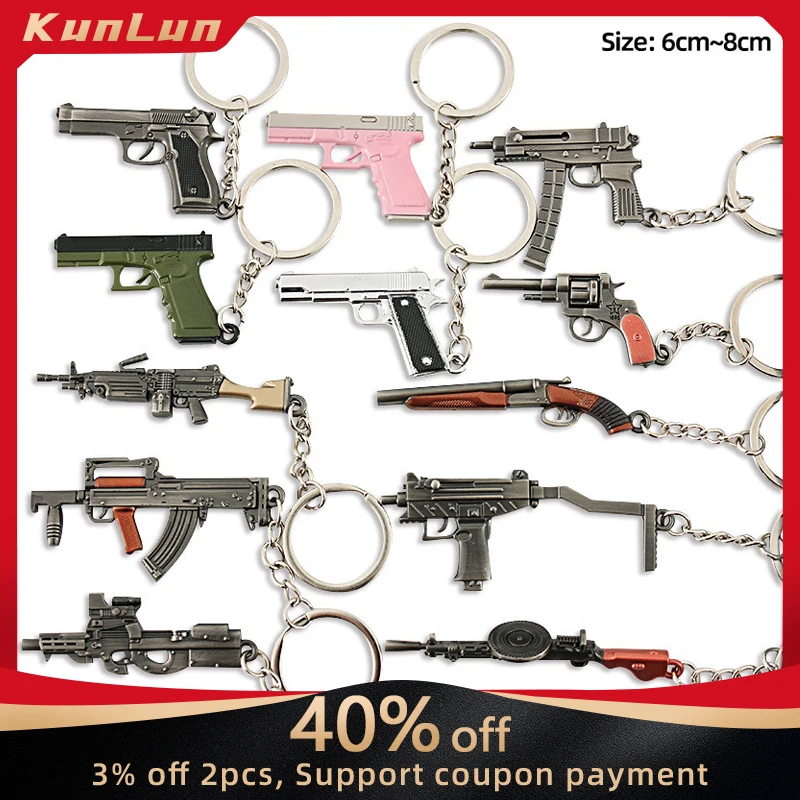 

4-6cm Mini Guns Figures Safe Metal Model P18C Glock Pistols Accessorties 1911 Gun R45 Keychains DP-28 HP Ornaments Toy Boys Gift