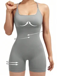 Women's Sexy Cross-Back Fitness Jumpsuit - Adjustable One-Piece Sports Romper - L (GRAY)