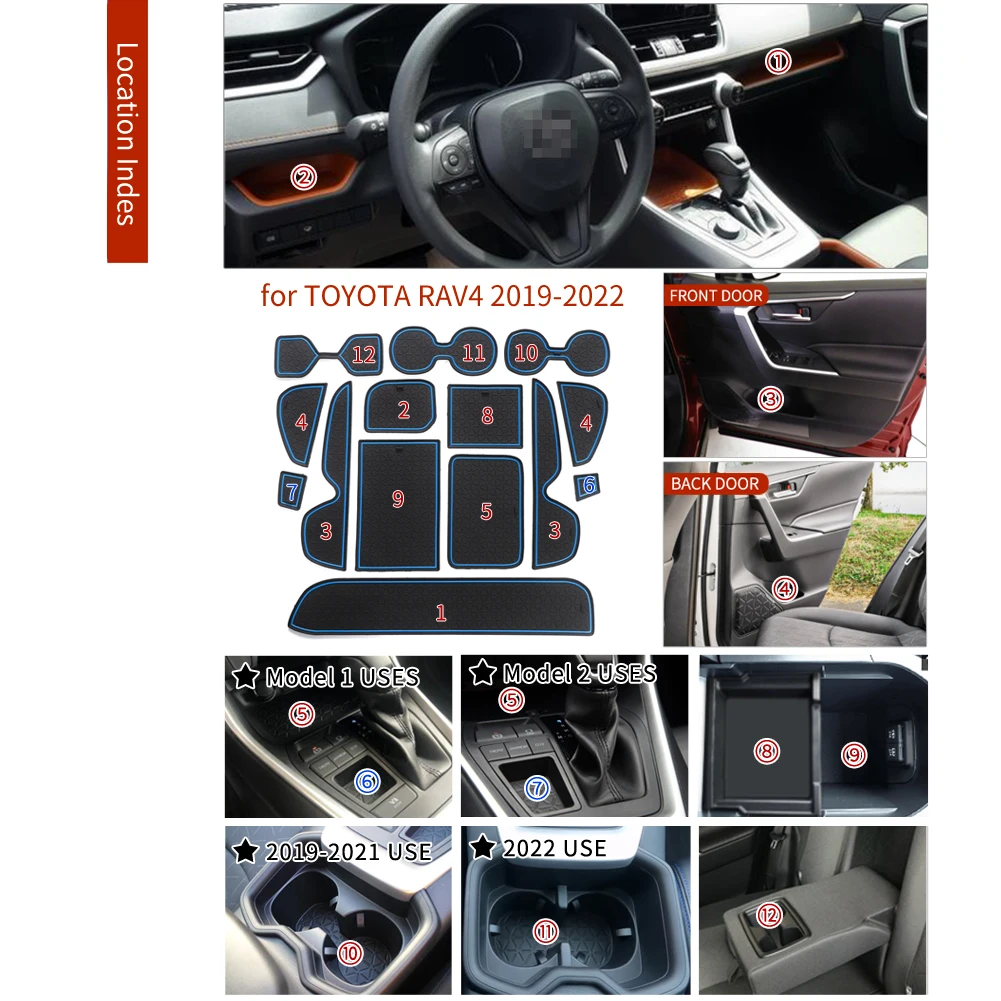 For Toyota Rav4 2019 2020 2021 2022 Car Center Console Anti-slip Mat  Sticker Coasters Door Pads Slot Cup Rubber Rug Accessories