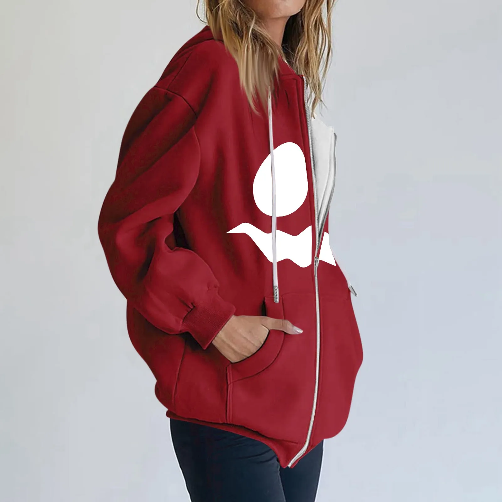 

Women's Casual Fashion Halloween Smile Printed Long Sleeve Pullover Hoodies Zipper Sweatshirts Coat куртки осенние женские 가을자켓