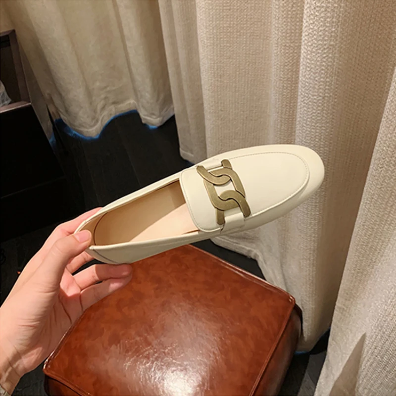 

Genuine Doudou Shoes High Quality Flat Shoes Fashion Lefu Shoes Round Toe Metal Decorative Women's Shoes Comfort Casual Shoes