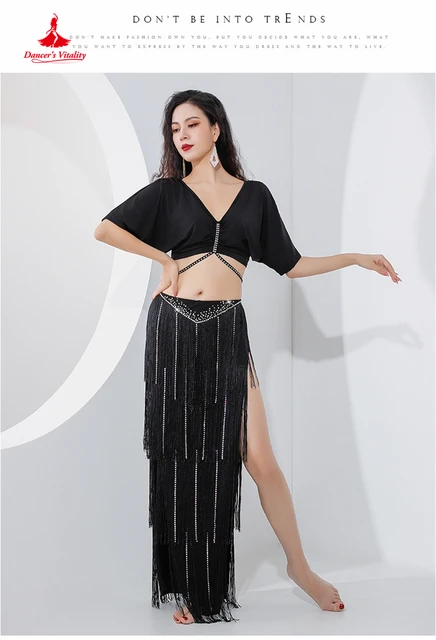 Crop Top Danza Del Ventre Con Maniche Lunghe - Decorato Con Paillettes E Perline Per Costumi E Feste - Foto 2