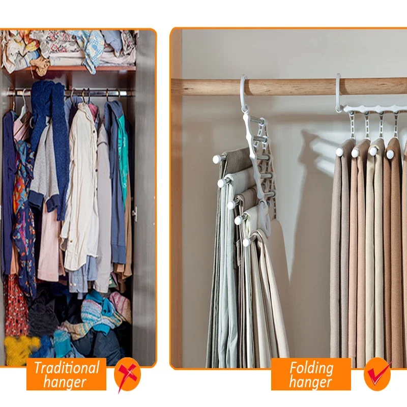 Clothes Hanger Folding Pants Storage Multifunctional Hanger for Pant Rack Clothes Organizer Save Wardrobe Space Bedroom Closets