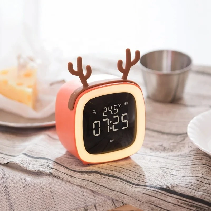 창의적인 LED 야간 조명, 온도계, 침실용 알람 시계, 침실 선물, USB 충전식 디지털 시계, 5가지 스타일
