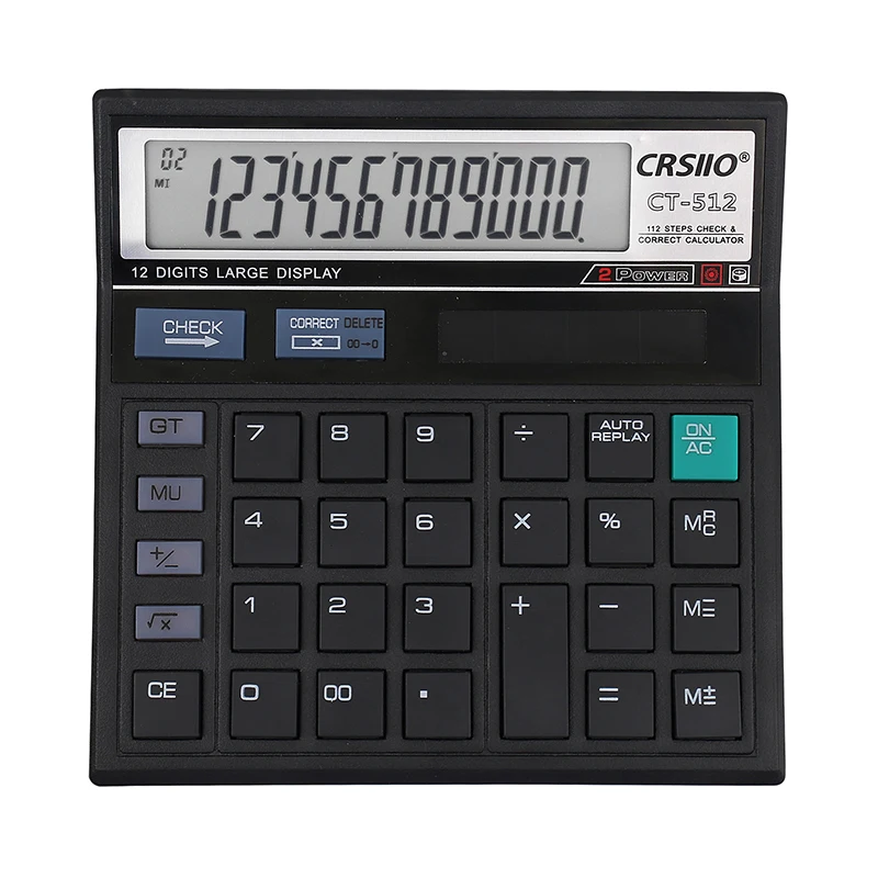 12-Digit Solar Battery Dual Power Large Display Office Desktop Calculator CT-512 for Office Accounting Calculation
