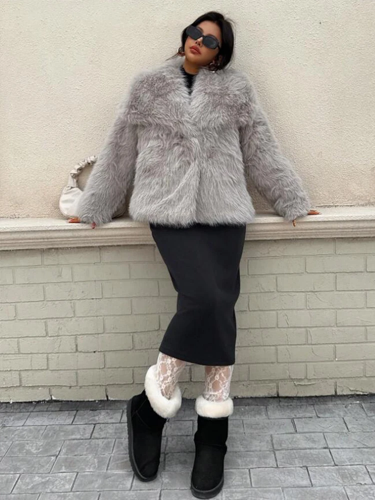 Faux Fur Coat Plush Fluffy Women's Jacket 2026 Winter Spring New Outerwears Long Sleeve Lapel Loose Thick Warm Coats