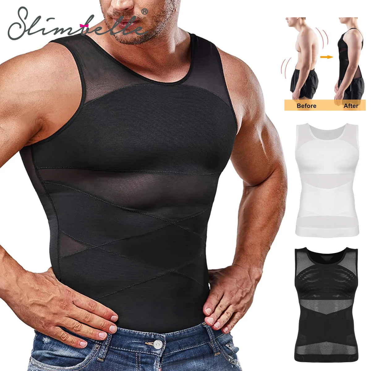 Men Body Shaper Compression Shirts with X-shaped Belt Slimming Undershirt Tank Top Abs Shapers Workout Tummy Control Corset Vest body shaper slimming vest