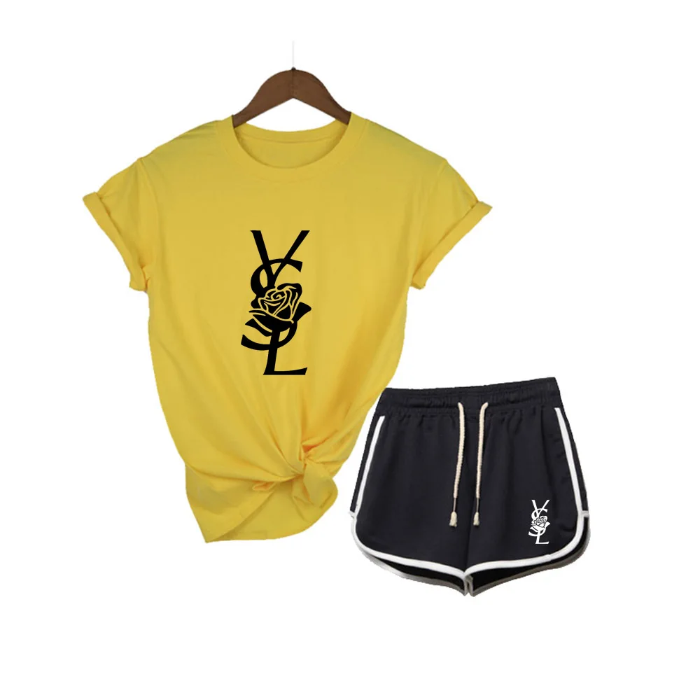 

Костюм женский из 2 предметов, футболка и шорты с принтом, свободная футболка с завязкой и шорты средней длины с широкими штанинами и карманами, повседневные Мягкие летние комплекты