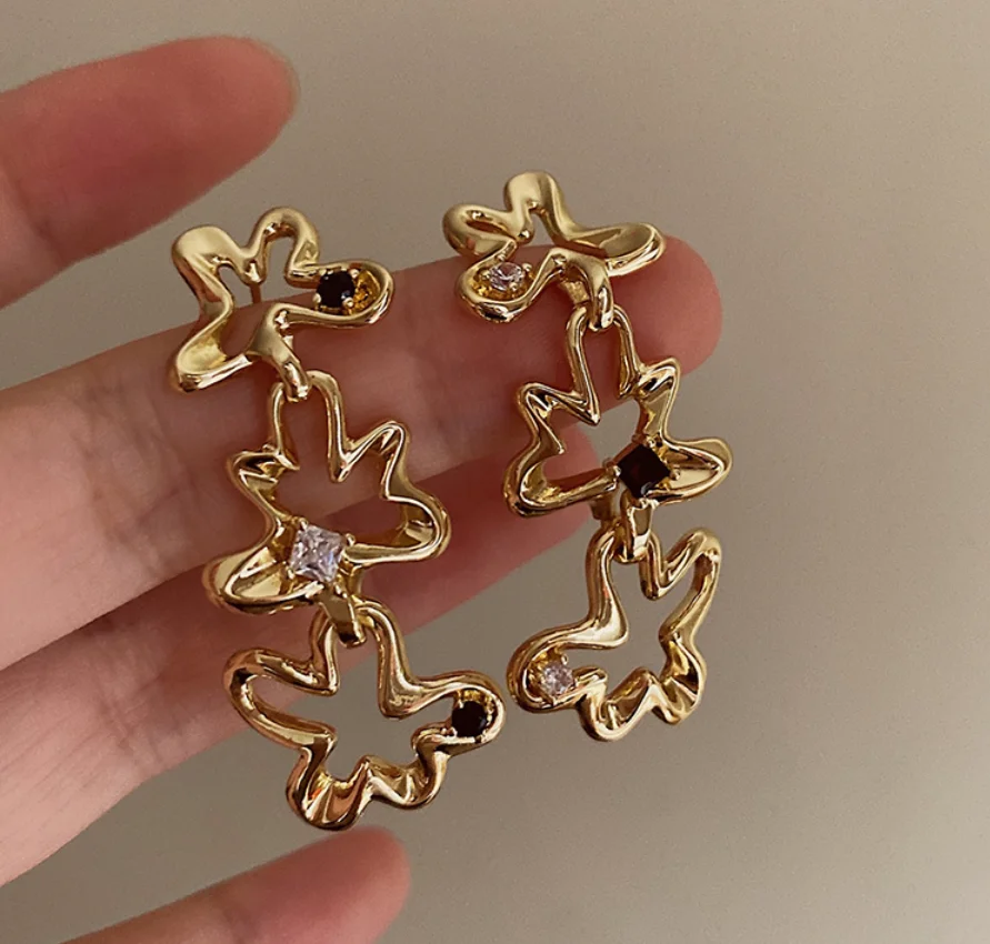S925 silver needle vintage zircon gold flower gold plated alloy Earrings for women Fashion Jewelry