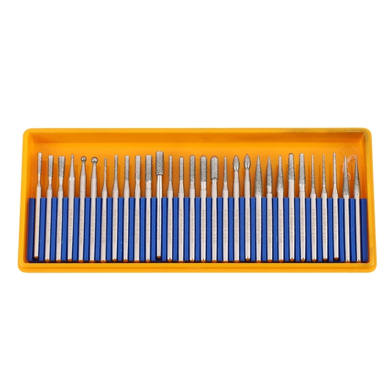 30 Pcs Bur Diamond Grinding Head Set Coated Carving Burrs Rotary Tool Bit Grit 120 Shank 3Mm 1/8 Inch For Dremel Tools Accessori