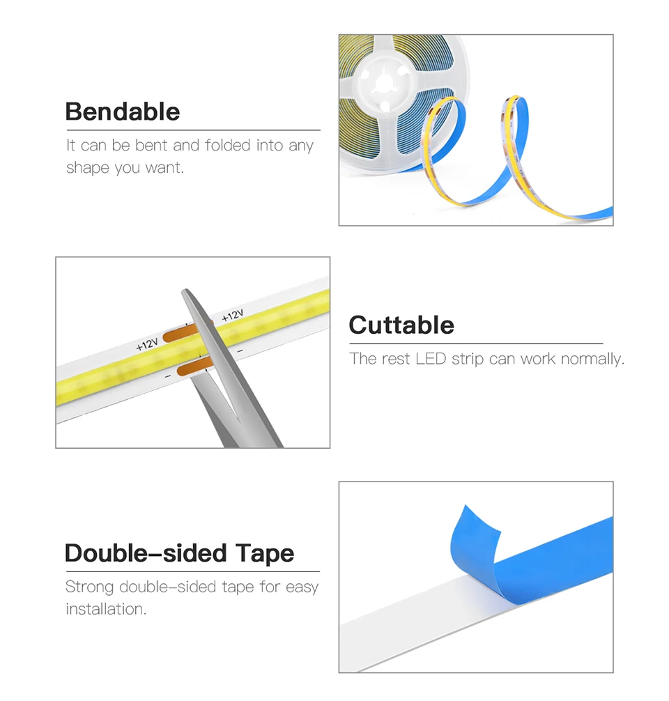 Description Picture 4 of item12V Bathroom Makeup Mirror LED Light Strip Dimmable Touch Switch COB LED Tape Vanity Makeup Mirror Light Dressing Table Backligh