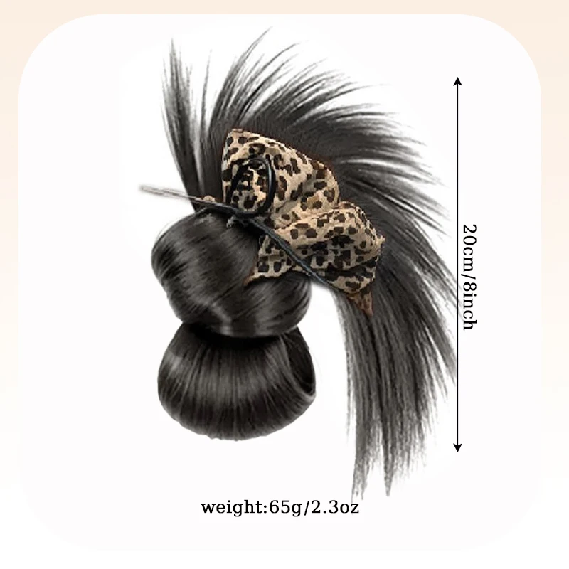 Sythetic Messy Hair Bun Claw Clip Hairpiece with Leopard Print Scrunchie Low Updo Hair Extensions Wig for Women Daily&Party Use