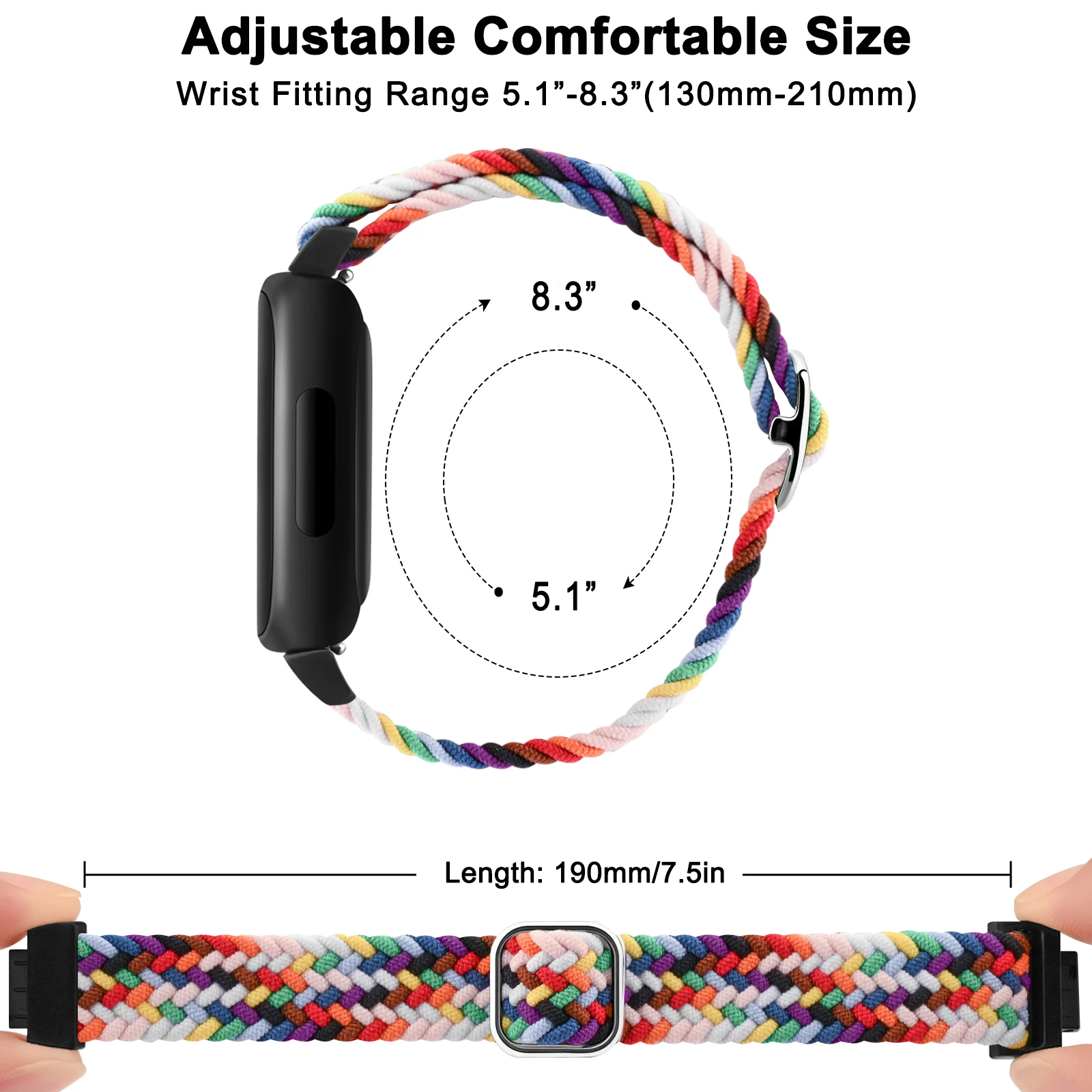 Elastic Braided Nylon Watch Band - Adjustable Bracelet Wristband