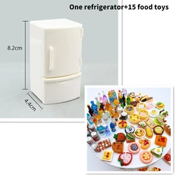 Miniature Dollhouse White Refrigerator with Food Set - Kids Kitchen Toy and Decorative Furniture Gift (A2)