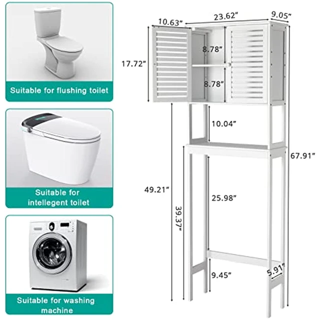 4-Tier Over The Toilet Storage Cabinet Freestanding Bathroom Organizer Over  Toilet with Adjustable Shelf and Door, Rustic Brown