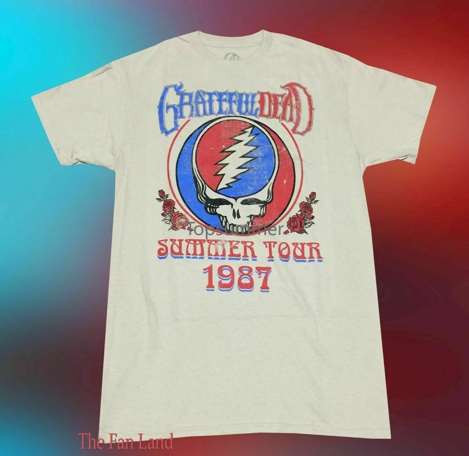 

Vintage Grateful Dead 1987 Summer Tour Mens Tan Concert T Shirt Reprint Harajuku Streetwear Shirt Men