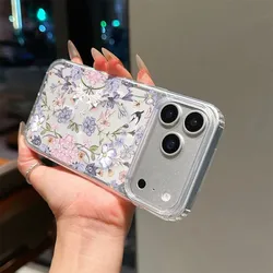Elegant Purple Floral Swallow Shockproof Phone Case - MagSafe Compatible Clear Cover - iPhone X (Clear - CX07)