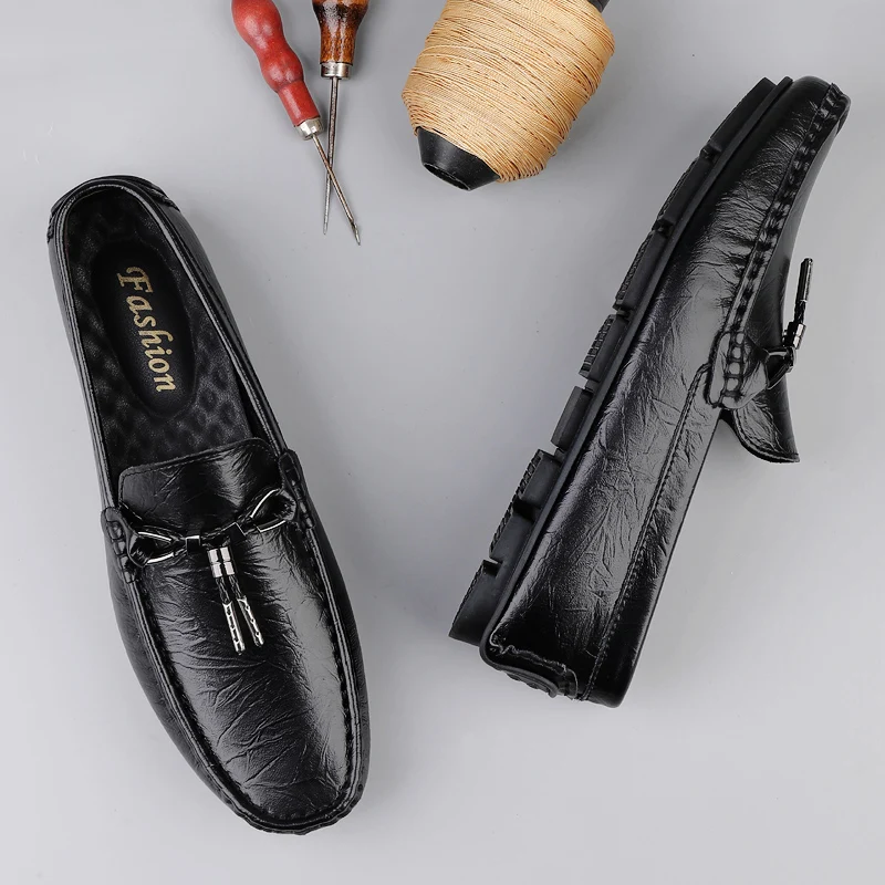 Summer Mens Casual Shoes Genuine Leather Mens Loafers Moccasins Hollow Out Walking Shoes Breathable Slip on Flats Driving Shoes 6