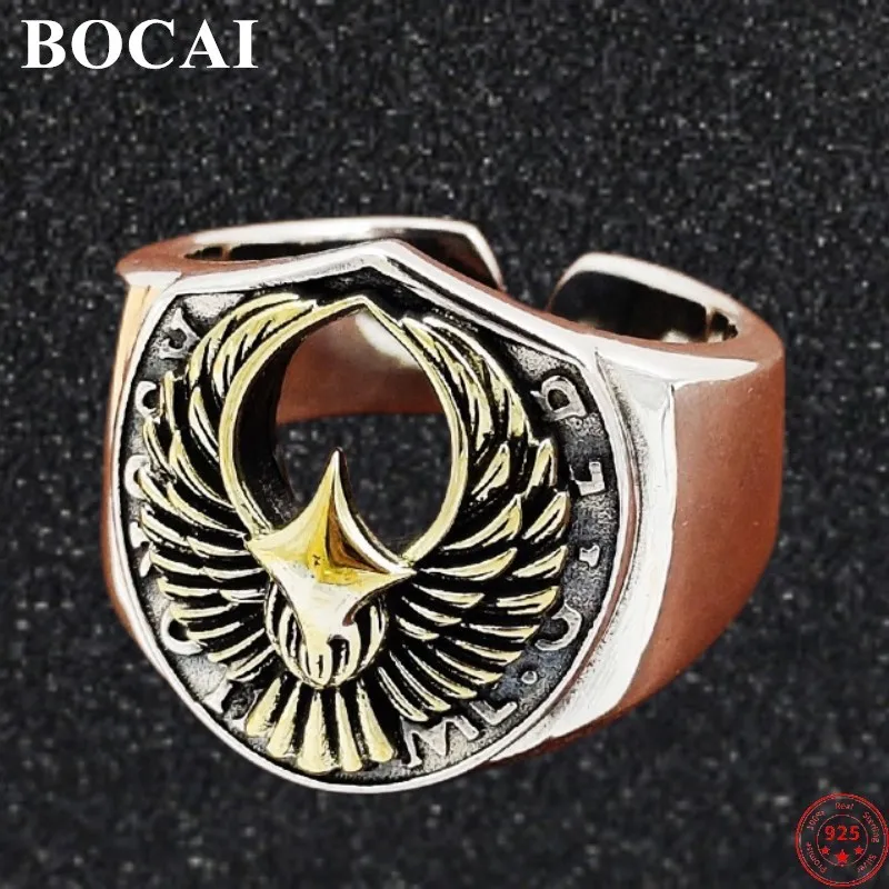 

BOCAI S925 Sterling Silver Rings 2022 Christmas New Fashion Flying Eagle Protection Talisman Argentum Punk Jewelry for Men Women