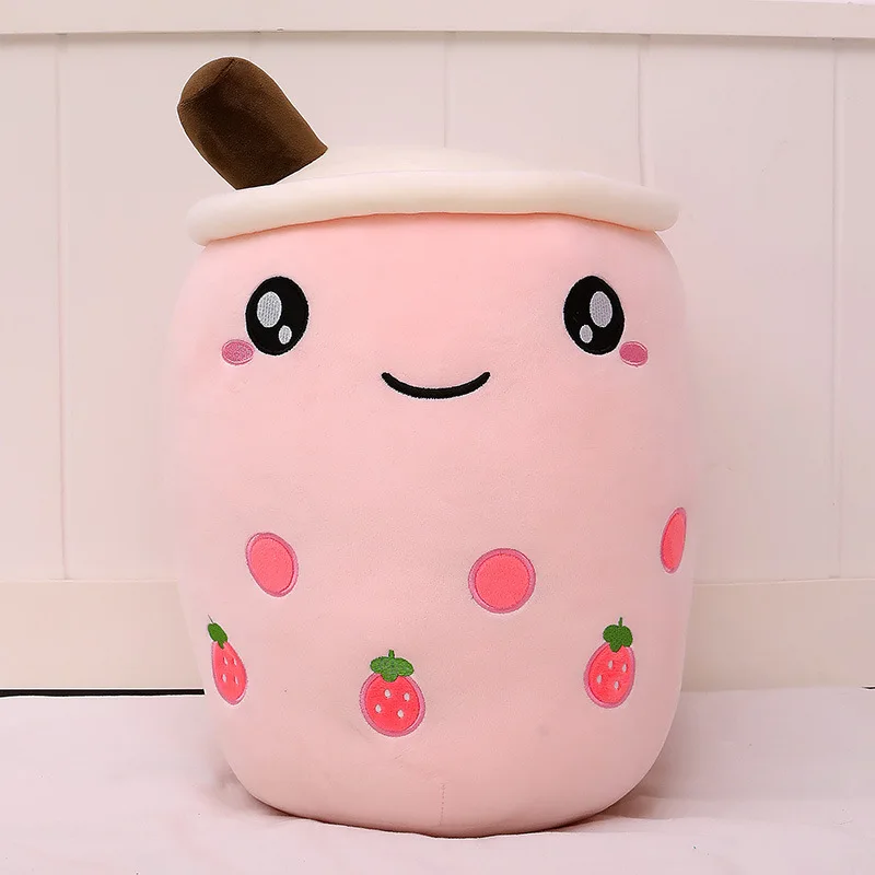 Kawaii Fruit Drink Plush Stuffed Soft Pink Strawberry Milk Tea Plush Boba Tea Cup Toy Bubble Tea Pillow Cushion Kids Gift 5
