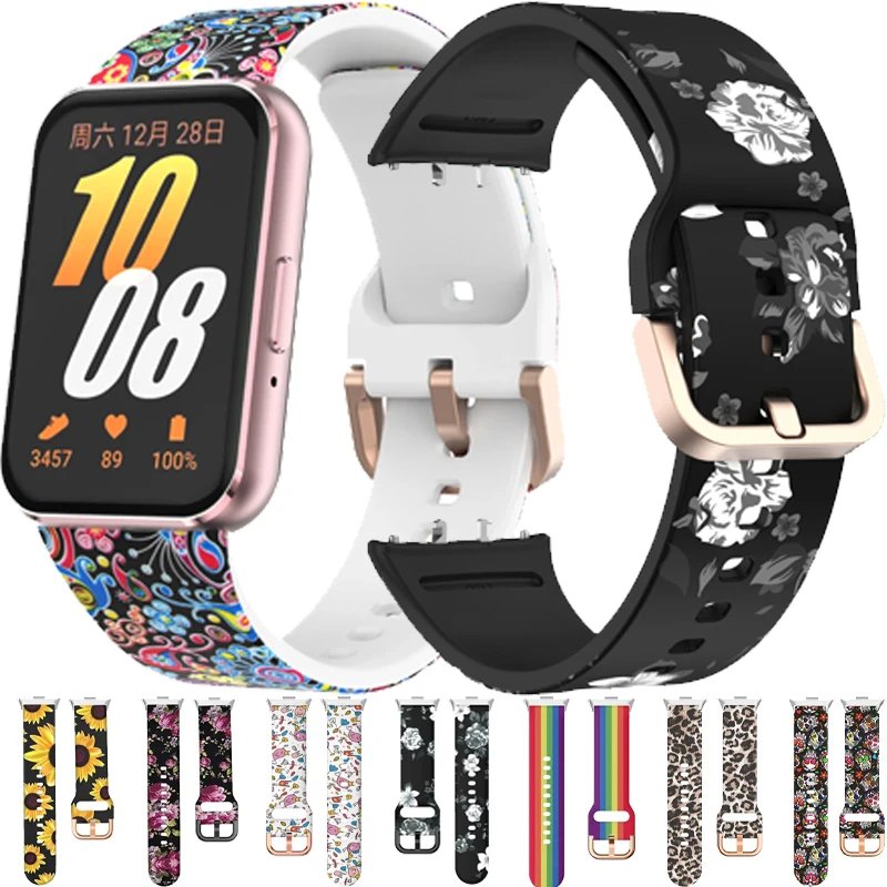 Patterned Silicone Strap with Rose Gold Metal Buckle - Printed Watchband