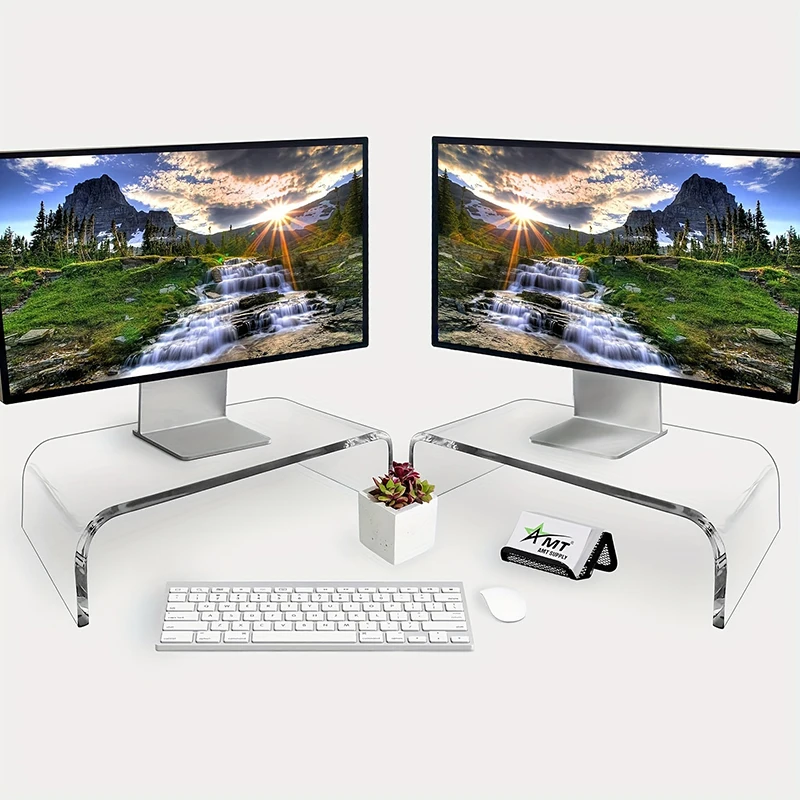 1pc Acrylic Monitor Notebook Holder, Transparent Height Increasing Shelf Storage Rack, Home Use Display Stand 3