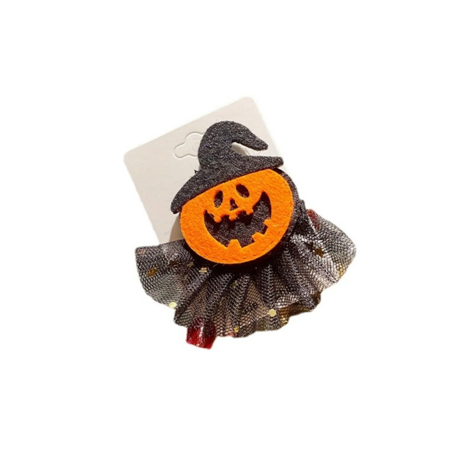 1PC Halloween Hair Clips Set, Skull, Pumpkin, Ghost, Spider Hairpins With Tulle Decor, Hair Accessories For Kids Girls