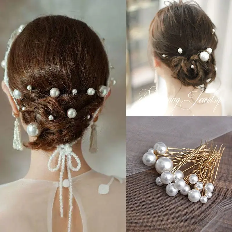 U-shaped Pin Metal Barrette Clip Hairpins Simulated Pearl Bridal Tiara Hair Accessories Wedding Hairstyle Design Tools 16PCS hair accessory pearl hairpins hair clip hair headdress bridal headwear hair band crown