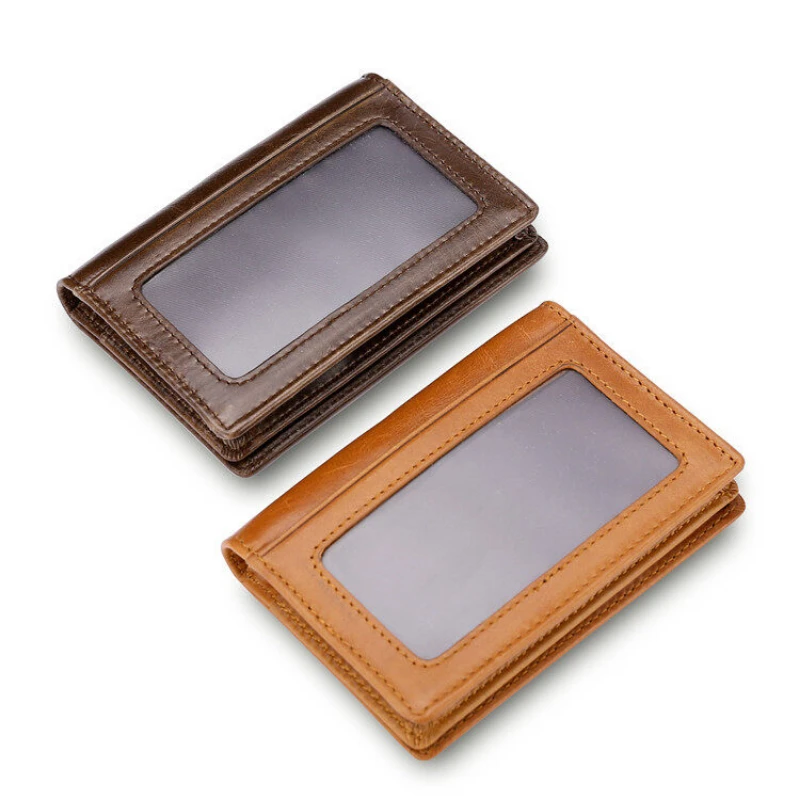 Rfid Cow Leather Business Card Holder Credit Card Small Wallet Mens Slim ID Tags