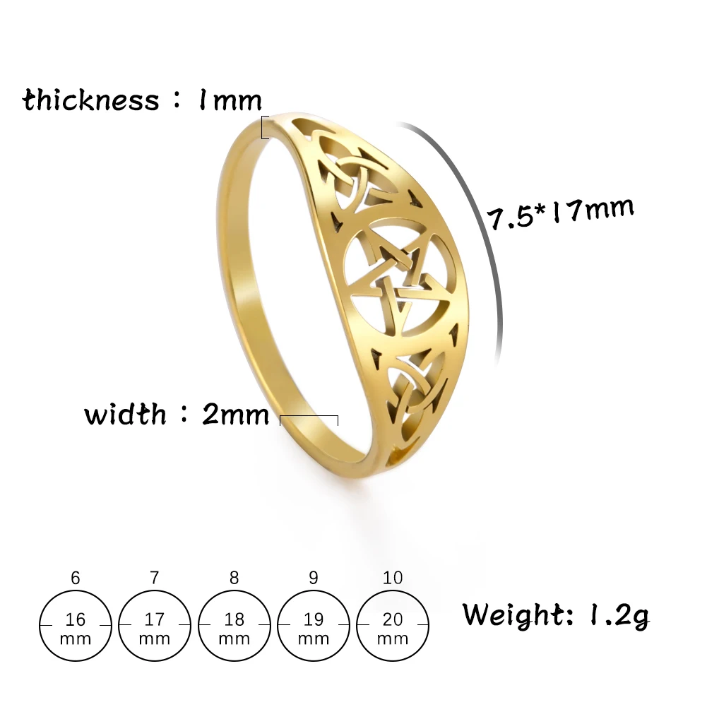 COOLTIME Women Stainless Steel Finger Ring Witch Knot Supernatural Pentagram Celtics Knot Star Amulet Couple Gift