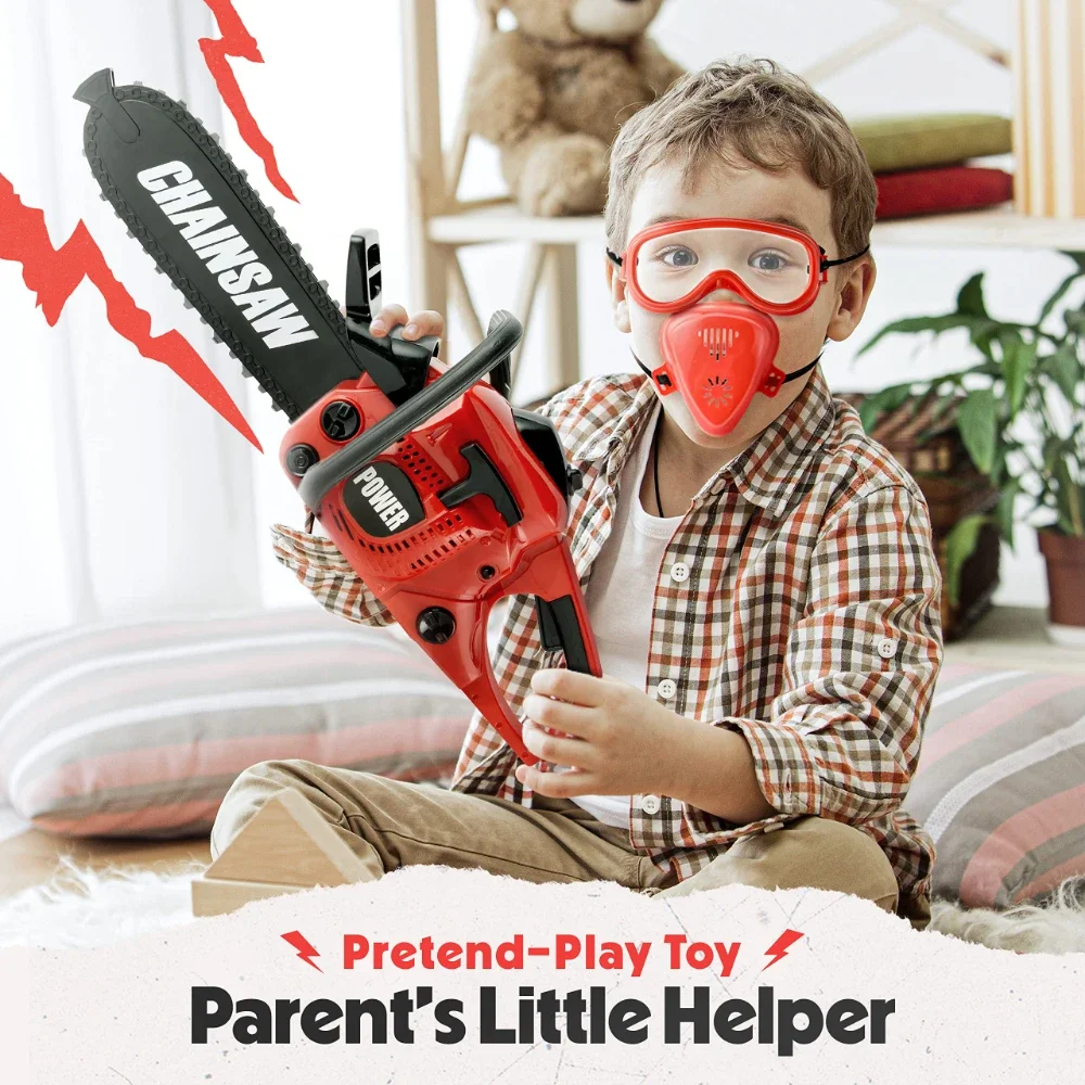 WizKidz Toy Chainsaw for Kids Pretend Play Power Tool Set with Realistic Sounds Rotating Chain Outdoor Preschool Gardening Gift 6