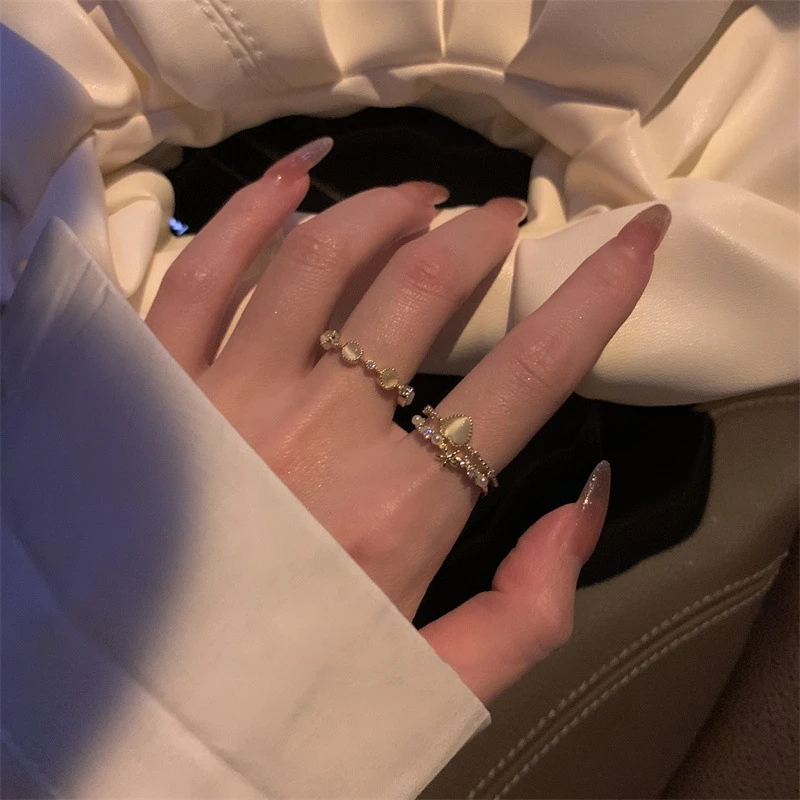 Luxury Pearl Heart Rings for Women Elegant Lovely Gold Color Opening Finger Ring Wedding Jewelry Fashion Girls Party Gifts 2023