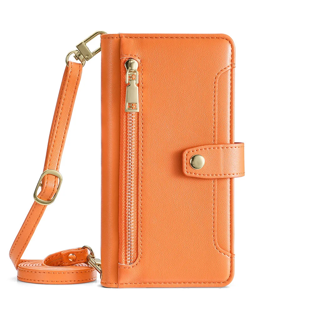Leather Crossbody Zipper Flip Wallet with Multi-Card Slots