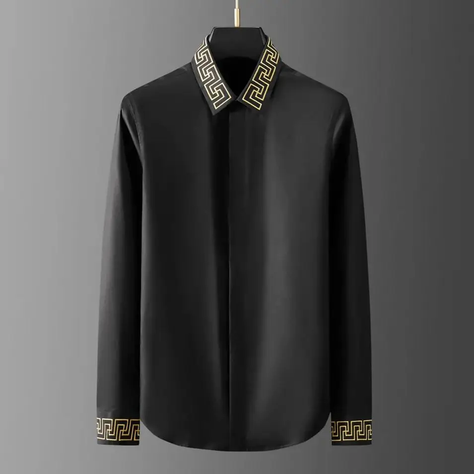 

2022 new men's long sleeve shirt autumn tide brand collar cuff embroidery non-iron fashion personalized shirt