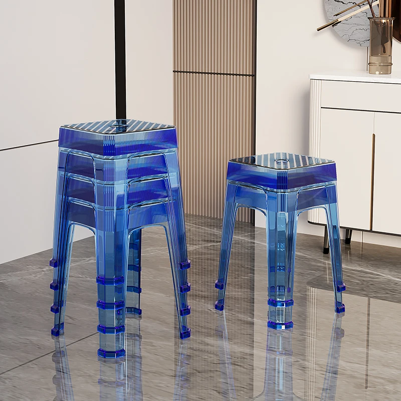

Plastic stools household thick transparent high benches can be stacked restaurant dining acrylic chairs.