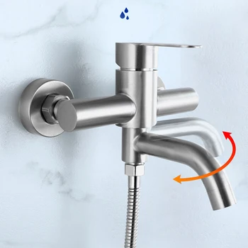 ห้องน้ําก๊อกน้ําสแตนเลส Triple อ่างอาบน้ําก๊อกน้ําผสมร้อนเย็นวาล์วผสมหัวฉีด TAP ติดผนัง Home อุปกรณ์เสริม 1