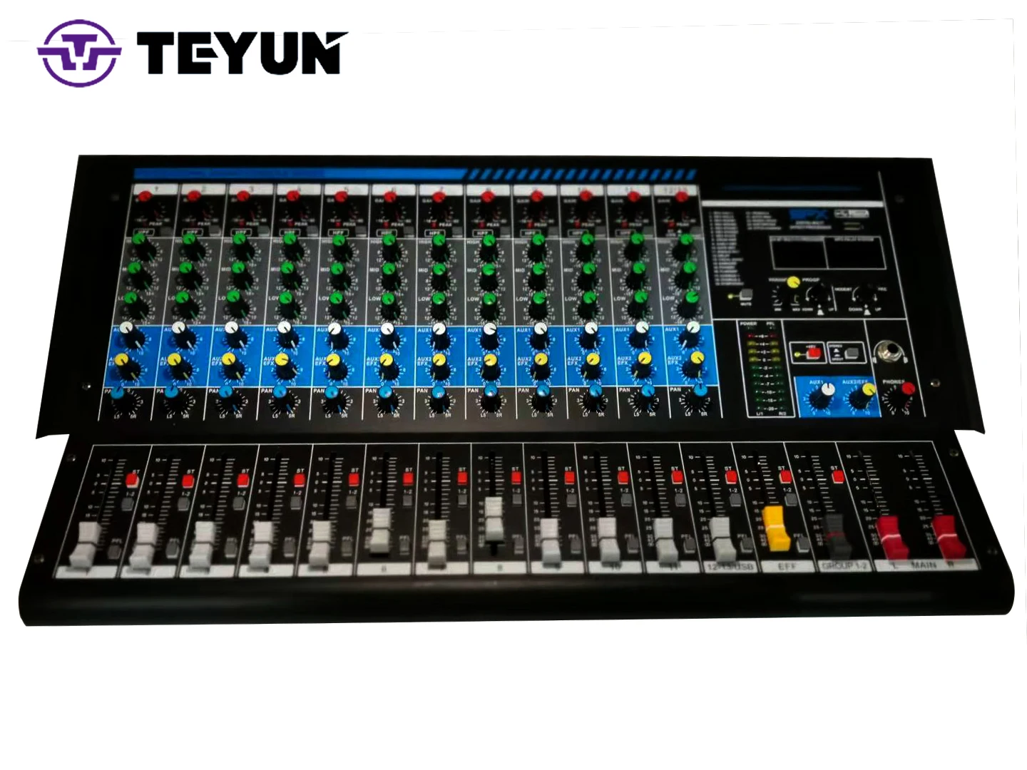 TEYUN E12 12 채널 디지털 믹서 사운드 카드 오디오 인터페이스 새로운 전문 APP 도매 다중 사운드 효과, 비디오 재생